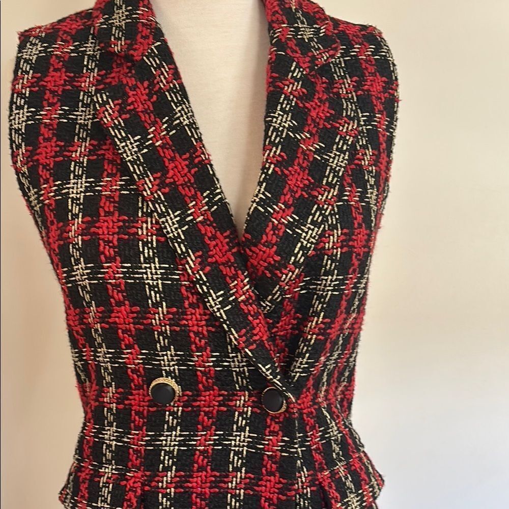 Plaid Double-Breasted Sleeveless Coat - Picture 2 of 10
